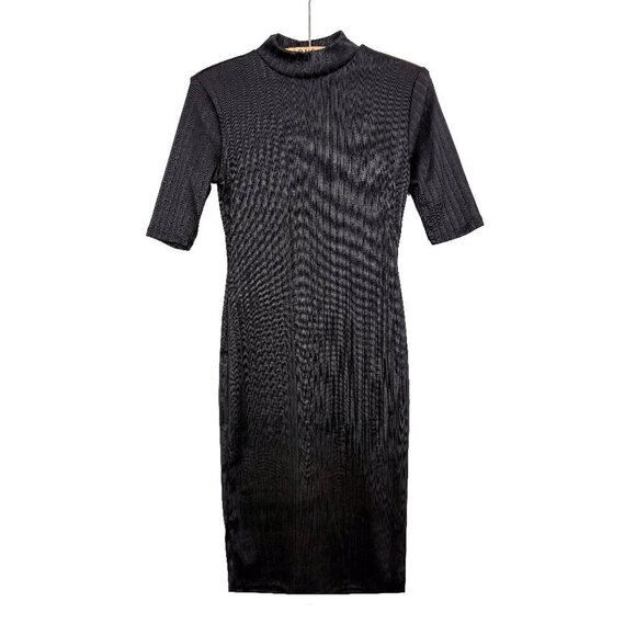 GAP Womens Ribbed Mockneck Black Midi Dress XS Bodycon - Picture 1 of 4